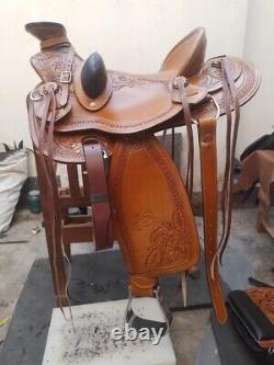 Western Saddle Leather Wade Tree A Fork Roping Ranch Horse Saddle size 10 -18