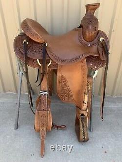 Western Saddle Leather Wade Tree A Fork Roping Ranch Horse Saddle size 10 -18