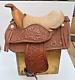 Western Saddle Mini Handmade Tooled Leather High Relief + Rosette Design Vtg