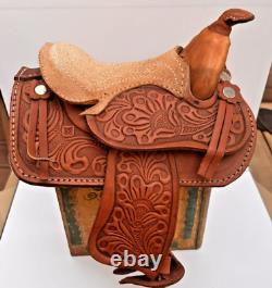 Western Saddle Mini Handmade Tooled Leather High Relief + Rosette Design VTG