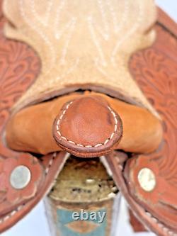 Western Saddle Mini Handmade Tooled Leather High Relief + Rosette Design VTG