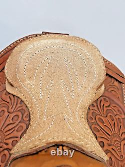 Western Saddle Mini Handmade Tooled Leather High Relief + Rosette Design VTG