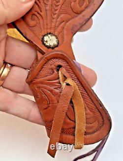 Western Saddle Mini Handmade Tooled Leather High Relief + Rosette Design VTG