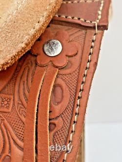 Western Saddle Mini Handmade Tooled Leather High Relief + Rosette Design VTG