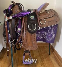 Western Saddle Package Complete Medium Oil withPurple Accents 16 Seat