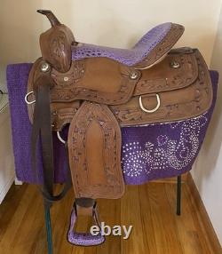 Western Saddle Package Complete Medium Oil withPurple Accents 16 Seat