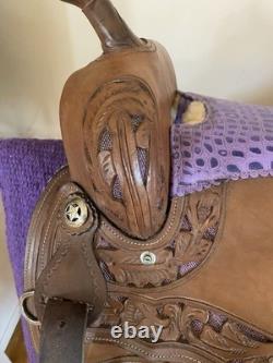 Western Saddle Package Complete Medium Oil withPurple Accents 16 Seat