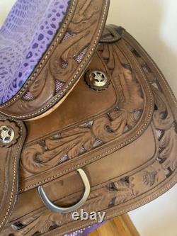 Western Saddle Package Complete Medium Oil withPurple Accents 16 Seat