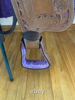 Western Saddle Package Complete Medium Oil withPurple Accents 16 Seat