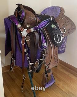 Western Saddle Package Complete Medium Oil withPurple Accents 16 Seat