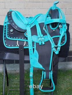 Western Saddle Pleasure Trail Barrel Racing Teal Horse Tack Set Used