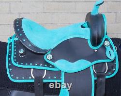 Western Saddle Pleasure Trail Barrel Racing Teal Horse Tack Set Used