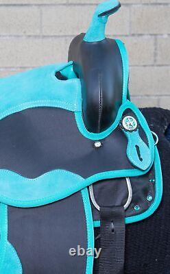 Western Saddle Pleasure Trail Barrel Racing Teal Horse Tack Set Used