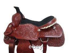 Western Saddle Roping Horse Pleasure Used Leather Tooled Tack Set 15 16 17 18