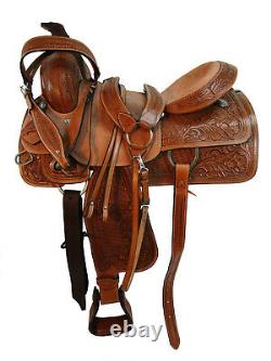 Western Saddle Roping Roper Ranch Used Leather Floral Tooled Tack 15 16 17 18