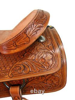 Western Saddle Roping Roper Ranch Used Leather Floral Tooled Tack 15 16 17 18