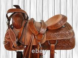 Western Saddle Roping Roper Ranch Used Leather Floral Tooled Tack 15 16 17 18