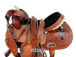 Western Saddle Trail Horse Barrel Racing Cross Tooled Pleasure Used Tack 15 16