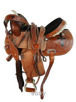 Western Saddle Trail Horse Barrel Racing Cross Tooled Pleasure Used Tack 15 16