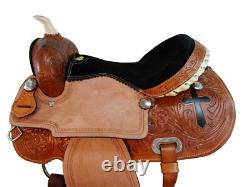 Western Saddle Trail Horse Barrel Racing Cross Tooled Pleasure Used Tack 15 16