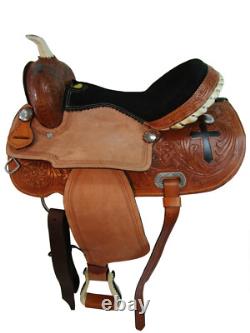 Western Saddle Trail Horse Barrel Racing Cross Tooled Pleasure Used Tack 15 16