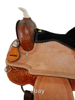 Western Saddle Trail Horse Barrel Racing Cross Tooled Pleasure Used Tack 15 16