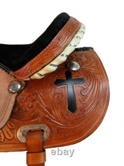 Western Saddle Trail Horse Barrel Racing Cross Tooled Pleasure Used Tack 15 16