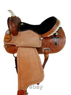 Western Saddle Trail Horse Barrel Racing Cross Tooled Pleasure Used Tack 15 16