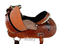 Western Saddle Trail Horse Barrel Racing Cross Tooled Pleasure Used Tack 15 16