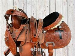 Western Saddle Trail Horse Barrel Racing Cross Tooled Pleasure Used Tack 15 16