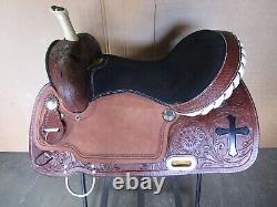 Western Saddle Trail Horse Barrel Racing Pleasure Floral Tooled Leather Size 15