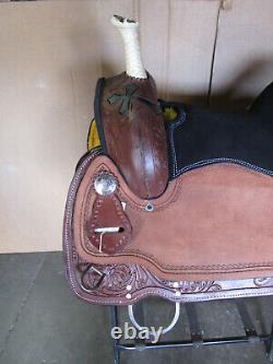 Western Saddle Trail Horse Barrel Racing Pleasure Floral Tooled Leather Size 15