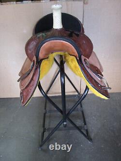 Western Saddle Trail Horse Barrel Racing Pleasure Floral Tooled Leather Size 15