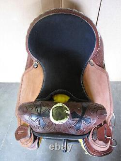 Western Saddle Trail Horse Barrel Racing Pleasure Floral Tooled Leather Size 15