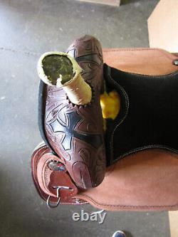 Western Saddle Trail Horse Barrel Racing Pleasure Floral Tooled Leather Size 15