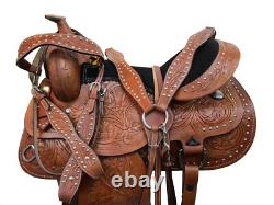 Western Saddle Trail Horse Pleasure Barrel Racing Tooled Leather Set 15 16 17 18