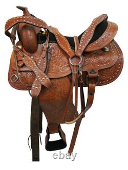 Western Saddle Trail Horse Pleasure Barrel Racing Tooled Leather Set 15 16 17 18