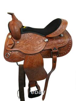 Western Saddle Trail Horse Pleasure Barrel Racing Tooled Leather Set 15 16 17 18