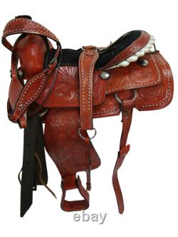 Western Saddle Trail Horse Pleasure Floral Tooled Leather Used Tack 15 16 17 18