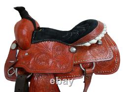 Western Saddle Trail Horse Pleasure Floral Tooled Leather Used Tack 15 16 17 18