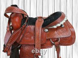 Western Saddle Trail Horse Pleasure Floral Tooled Leather Used Tack 15 16 17 18