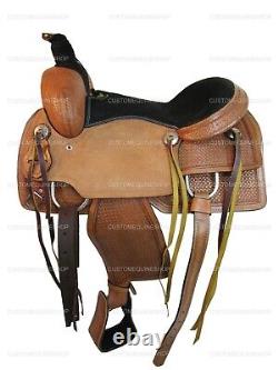 Western Saddle Trail Horse Pleasure Roping Tooled Leather Used Tack 15 16 17 18