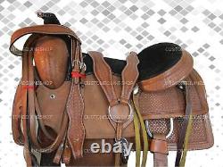 Western Saddle Trail Horse Pleasure Roping Tooled Leather Used Tack 15 16 17 18