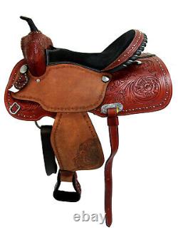 Western Saddle Trail Pleasure Horse Barrel Tooled Leather Used Tack 15 16 17 18