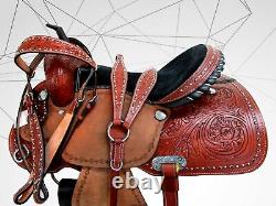 Western Saddle Trail Pleasure Horse Barrel Tooled Leather Used Tack 15 16 17 18
