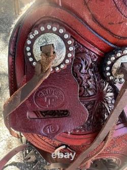 Western Saddle Triple T Decorative Tooled Leather Horse Saddle