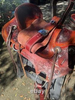 Western Saddle Triple T Decorative Tooled Leather Horse Saddle