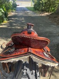 Western Saddle Triple T Decorative Tooled Leather Horse Saddle