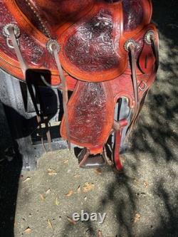 Western Saddle Triple T Decorative Tooled Leather Horse Saddle
