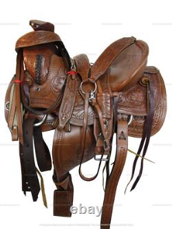 Western Saddle Wade Roping Ranch Afork Tooled Leather Wood Tree 15 16 17 18 Used